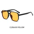 Lunettes aviateur carrées à double pont avec monture noire, verres jaunes et rivets - Monture Noire Verres Jaunes