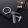 Polished silver hairstylist keychain with scissors, comb, and hairdryer charms for gift - Large / Silver