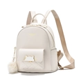 Creamy white mini PU leather backpack with diamond quilting and cute cat ear buckle - Small / Off White