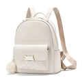 Chic beige quilted leather backpack for women with cat-shaped clasp and fur pom-pom - Large / Off White