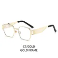 Retro punk geometric sunglasses with gold alloy frame and hollow temple detail C7 - Gold Frame Clear Lens