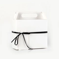 Minimalist white kraft paper gift box with black ribbon and handle on white background - White Cardboard With Black Ribbon / White