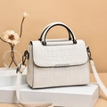Chic cream white crocodile pattern leather handbag with gunmetal hardware for women - White