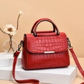 Fashionable red crocodile pattern crossbody handbag for women with adjustable strap - Red