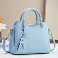 Minimalist light blue lychee pattern leather handbag with star charm and shoulder strap - Blue