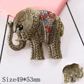 Vintage gold-plated elephant brooch with colorful rhinestones, size 49x53mm - Antique Bronze Mixed Color Elephant