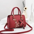 Borsa a mano rossa in pelle PU con ricamo floreale e dettagli in metallo dorato - Rosso Vino
