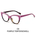 Cat eye glasses frames in purple tortoise shell finish, model C8 TR90 material - Purple Tortoise Frame Clear Lens