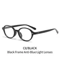 Retro oval Y2K black frame sunglasses with anti-blue light lenses and silver rivet studs - Black Frame Anti-blue Light Lenses