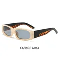 Retro rectangular sunglasses with beige frame and leopard print temples for women - Beige Frame Grey Lens