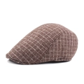 Klassieke bruine wollen platte pet met vintage ruitpatroon voor de herfst en winter - M(56-58cm) / koffiekleur