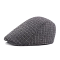 Donkergrijze vintage geruite wollen baret voor heren en dames van getextureerde stof - M(56-58cm) / Zwart