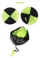 Detail view of large fluorescent green hand-thrown parachute toy with soldier model - Green