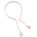 Serre-tête tressé rose avec chaînes dorées, perles élégantes et pompons à franges - Style pompon / Rose Clair