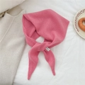 Solid peach pink wool knitted triangle scarf for women in a cozy home setting - 04 WOOL Solid Triangle Scarf Pink