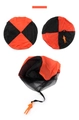Detail of red and black toy parachute with orange plastic soldier and tangle-free mesh - Orange