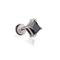 Orecchino a perno quadrato in zircone nero con base in acciaio inossidabile argento - Strass Quadrato Nero / Nero