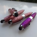 Sparkling purple and rose gold crystal metal pens with capacitive stylus tips - Pink Glitter