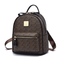Women's dark brown leather backpack with classic monogram pattern and metal logo - Small / Coffee