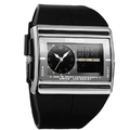 Mens digital analog dual display sports watch with silver square case and black strap - Black