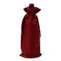 Burgundy burlap wine gift bag with drawstring closure for 750ml champagne bottle - Burgundy