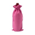 Rose red linen drawstring wine gift bag 15x35cm for champagne and wine packaging - Rose Red