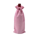 Pink drawstring burlap wine bag in linen texture for champagne gift packaging - Pink