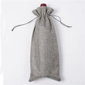 Grey linen wine gift bag with drawstring closure for champagne bottles - Gray