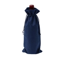 Dark blue linen wine gift bag with drawstring closure for champagne bottles - Navy Blue