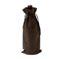 Brown linen drawstring wine gift bag for champagne and wine bottles with black cord - Coffee