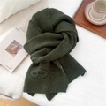 Close-up of dark green knitted scarf showing rich texture and embroidered logo detail - 28*186cm / Dark Green