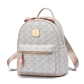 Mini backpack in grey monogram jacquard with pink leather bow and gold nameplate - Small / Off White