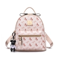 Zaino in ecopelle rosa con motivo a pony e simpatico ciondolo a forma di orso nero - Piccolo / Bianco Sporco