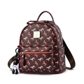 Large burgundy PU leather backpack with horse prints and a cute panda keychain - Small / Coffee