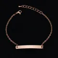 Polished rose gold stainless steel curved bar bracelet with adjustable O-link chain - Rose Gold