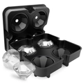 Black food-grade silicone mold for creating four large diamond-shaped ice cubes - 4-Cavity Diamond Ice Tray Black