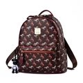 Burgundy women's faux leather backpack with pony pattern and bear charm pendant - Large / Coffee