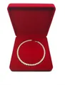 Detailed top view of a white pearl necklace inside a premium red velvet jewelry gift box - Round Necklace Box 19*19*4CM / Red