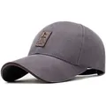 Dark grey cotton baseball cap with brown leather patch and Ediko logo detail - Gray