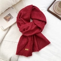 Detailed texture of burgundy knitted scarf with a premium leather patch and soft fabric - Wine Red (14)