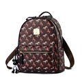 Zaino in pelle testa di moro con stampe di cavalli rosa e ciondolo a orsetto - Grande / Nero