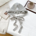 Gray knitted balaclava with lace-up detail and soft wool texture for winter warmth - Light Gray