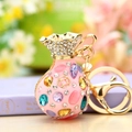 Pink rhinestone money bag keychain with colorful crystals and golden lobster clasp - Pink Rhinestone Lucky Bag