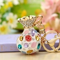 Luxury rhinestone lucky money bag keychain with colorful crystals and gold finish - White Rhinestone Lucky Bag
