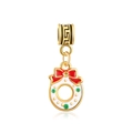 Christmas wreath pendant with red bow and golden beads for DIY jewelry making - Flower Garland
