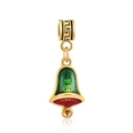 Golden Christmas bell pendant with red and green enamel for DIY jewelry making - Bell