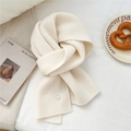 Chunky ribbed knit wool scarf in cream white finish for winter warmth and style - Cream
