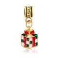 Christmas gift box bead charm with red green enamel and gold finish for DIY bracelets - Gift Box