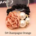 Elegant champagne rose hair tie with white pearls and sparkling rhinestone details - Champagne Orange