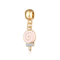 Golden Christmas lollipop pendant with pink enamel and sparkling zircon stones - Lollipop